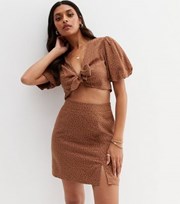 New Look Brown Spot Linen Blend Mini Skirt